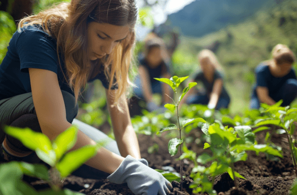 Woman planting a tree, representing sustainability