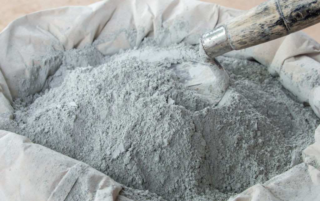 Up-close view of cement ready to be mixed at the job site